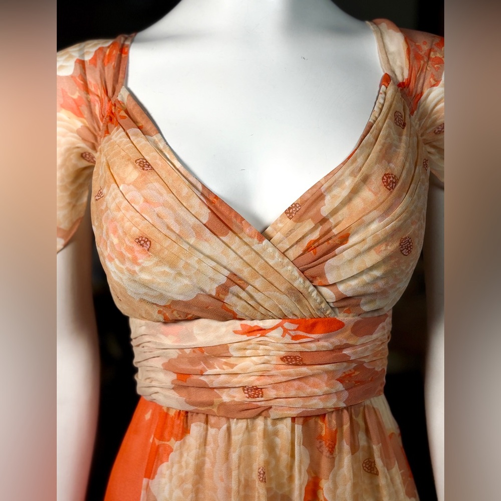 Tracy Reese 100% Silk Nectar Chrysanthemum Flowy Keyhole Back Blouse, Sz 12 - Picture 3 of 15